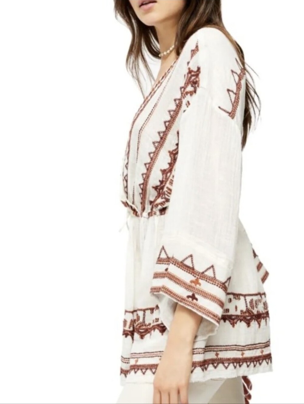 Free People Saffron Embroidered Tunic Wrap Boho Blouse Size Medium - Picture 2 of 8
